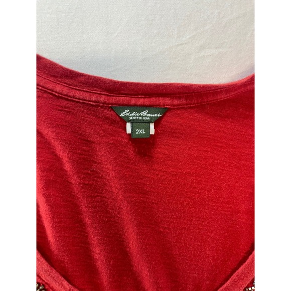 Eddie Bauer Red Beaded V Neck Short Sleeve T‎ Shirt Top Womens Plus Size 2XL - Picture 3 of 7